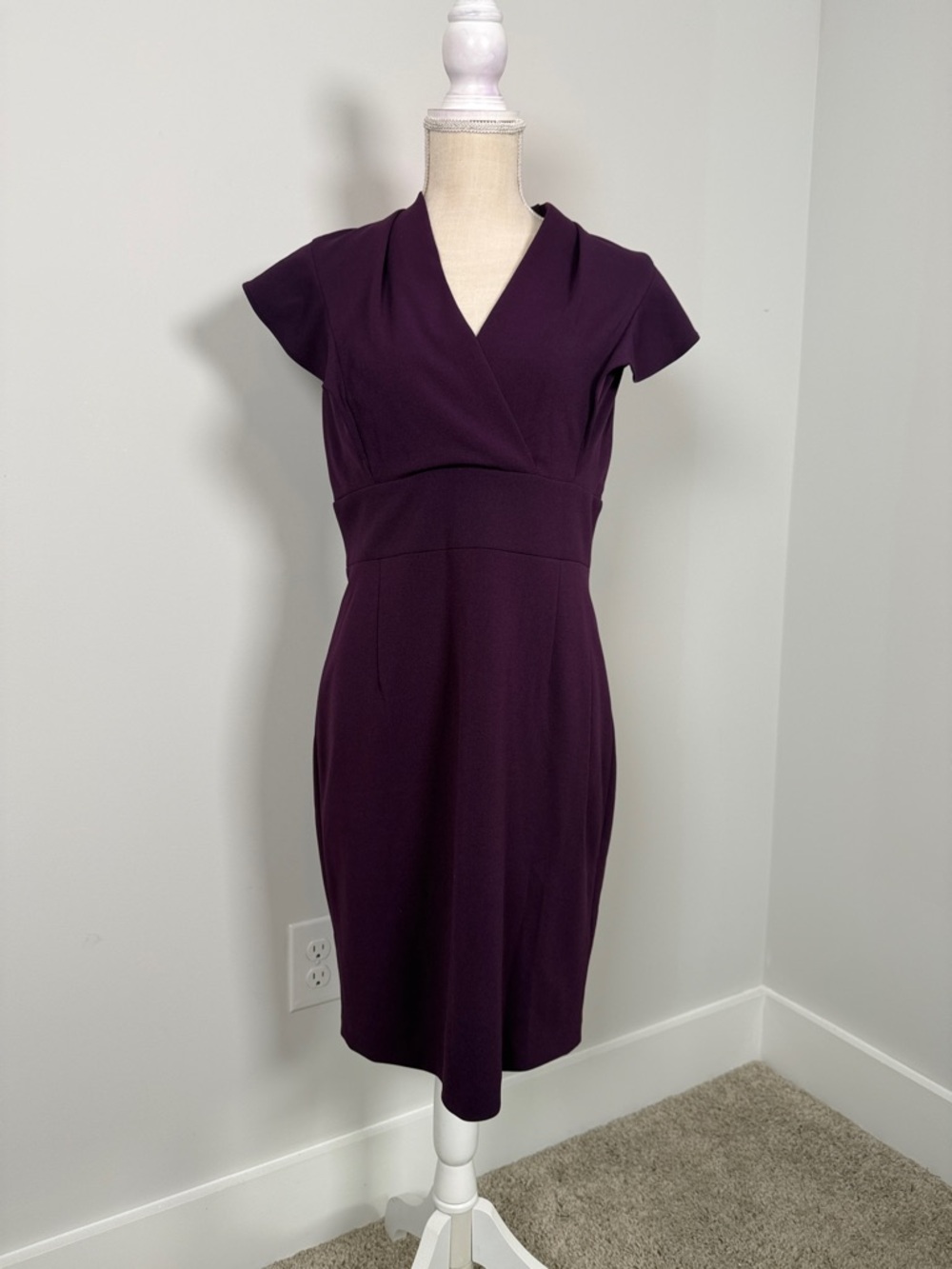 DKNY Deep Plum Cap-Sleeve Midi Sheath Dress
